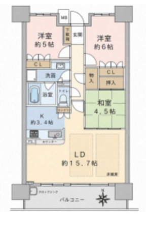 堺市堺区北花田口町、マンションの間取り画像です