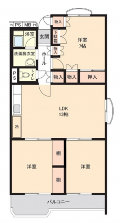 堺市堺区七道西町、マンションの間取り画像です