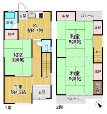 堺市堺区南陵町、中古一戸建ての間取り画像です