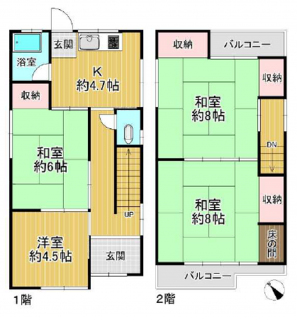 堺市堺区南陵町、中古一戸建ての間取り画像です