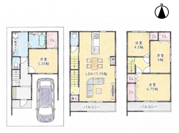 堺市堺区向陵東町、新築一戸建ての間取り画像です