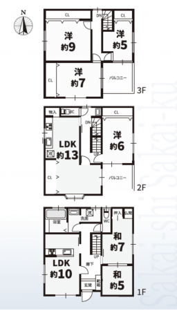 堺市堺区柏木町、中古一戸建ての間取り画像です