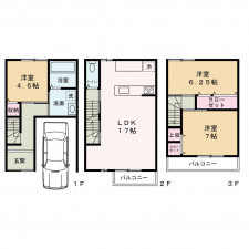 京都市上京区下立売通御前通西入堀川町、新築一戸建ての間取り画像です