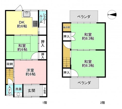 京都市上京区御前通下立売上る３丁目東入三助町、中古一戸建ての間取り画像です