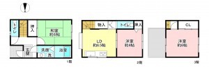 京都市上京区仁和寺街道御前通西入下横町、中古一戸建ての間取り画像です