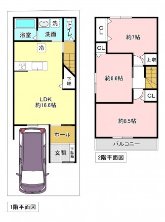 京都市上京区芦山寺通大宮西入東社町、新築一戸建ての間取り画像です
