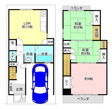 京都市上京区竹屋町通千本東入主税町、中古一戸建ての間取り画像です