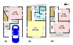 京都市上京区五辻通千本東入西五辻東町、中古一戸建ての間取り画像です