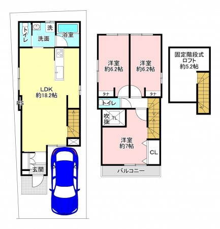 京都市上京区一条通御前通西入３丁目西町、土地の建築プラン例画像です