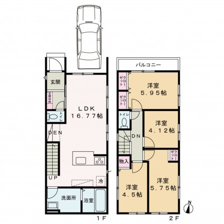 京都市上京区寺之内通千本東入井田町、新築一戸建ての間取り画像です