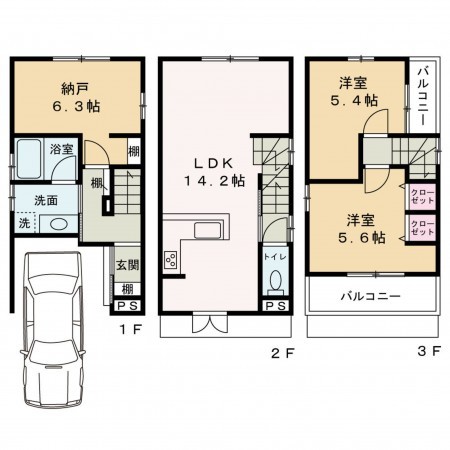 京都市上京区今小路通御前通西入上る観音寺門前町、新築一戸建ての間取り画像です