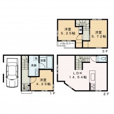 京都市上京区下長者町通六軒町西入利生町、新築一戸建ての間取り画像です