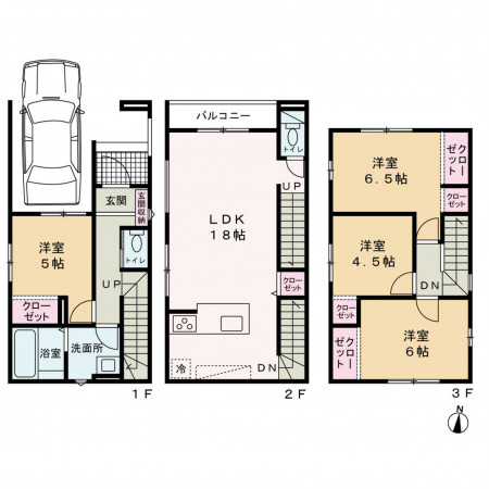 京都市上京区、新築一戸建ての間取り画像です