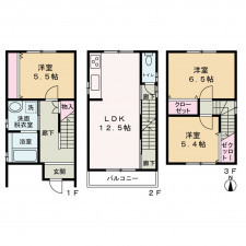 京都市上京区上長者町通千本東入山王町、新築一戸建ての間取り画像です