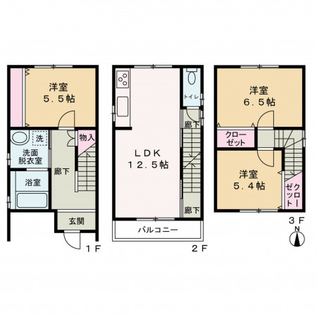 京都市上京区上長者町通千本東入山王町、新築一戸建ての間取り画像です