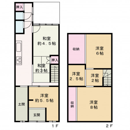 京都市中京区聚楽廻松下町、中古一戸建ての間取り画像です