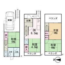 京都市中京区西ノ京大炊御門町、中古一戸建ての間取り画像です