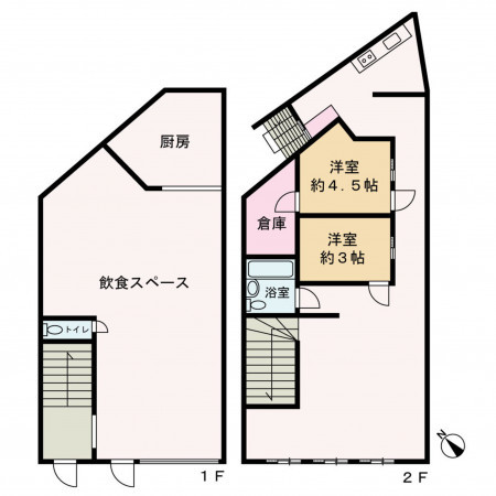 京都市上京区七本松通一条下る三軒町、収益物件/店舗付住宅の間取り画像です