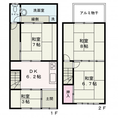 京都市中京区壬生下溝町、中古一戸建ての間取り画像です