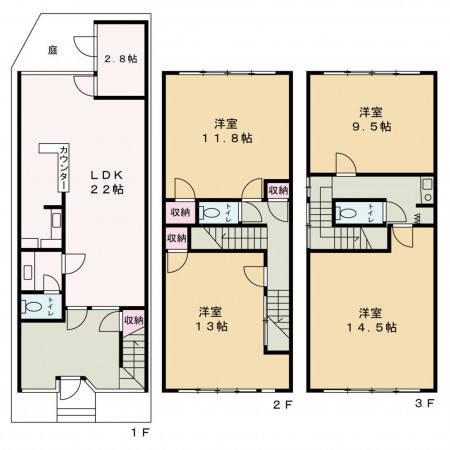 京都市中京区新烏丸通二条上る橘柳町、中古一戸建ての間取り画像です