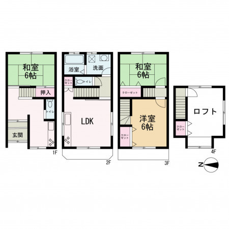 京都市中京区聚楽廻松下町、中古一戸建ての間取り画像です