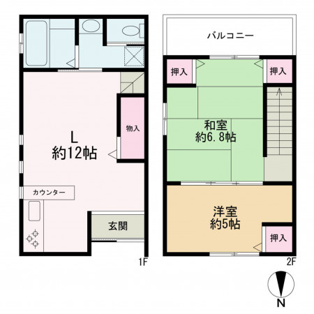 京都市中京区西ノ京池ノ内町、中古一戸建ての間取り画像です