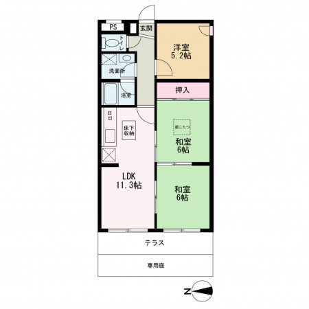 京都市上京区下清蔵口町、マンションの間取り画像です
