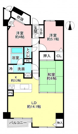 京都市上京区上長者町通千本西入五番町、マンションの間取り画像です