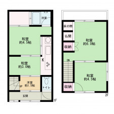 京都市中京区壬生森前町、中古一戸建ての間取り画像です