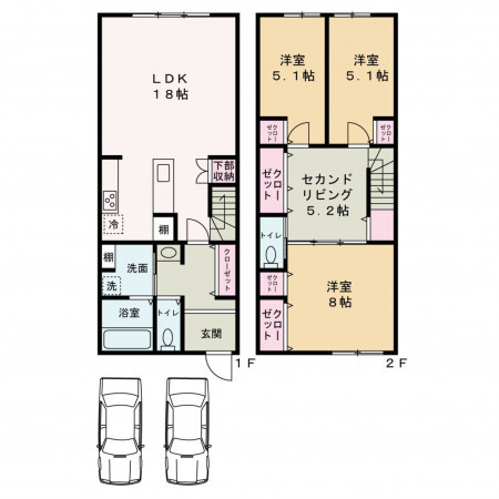 京都市中京区西ノ京西中合町、新築一戸建ての間取り画像です