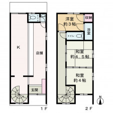 京都市中京区聚楽廻東町、収益物件/店舗付住宅の間取り画像です