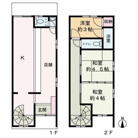 京都市中京区聚楽廻東町、収益物件/店舗付住宅の間取り画像です