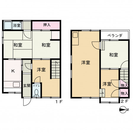 京都市上京区御前通下立売上る２丁目仲之町、中古一戸建ての間取り画像です