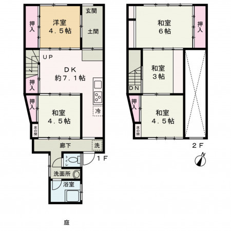 京都市中京区西ノ京北円町、中古一戸建ての間取り画像です