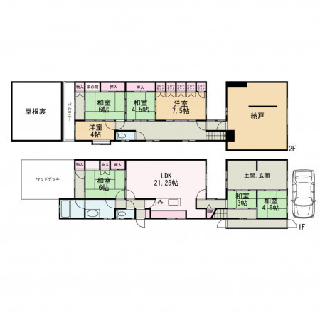 京都市上京区元誓願寺通堀川西入富小路町、中古一戸建ての間取り画像です