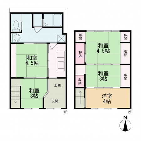 京都市上京区小川通上立売上る挽木町、中古一戸建ての間取り画像です