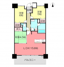 福山市南本庄、マンションの間取り画像です