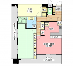 福山市沖野上町、マンションの間取り画像です