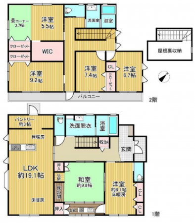 福山市明王台、中古一戸建ての間取り画像です