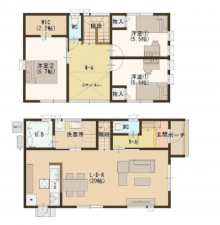 福山市田尻町、新築一戸建ての間取り画像です