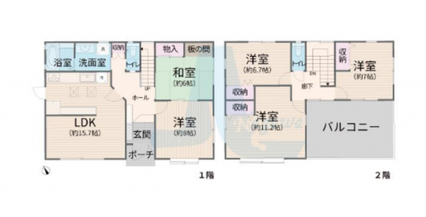 福山市明王台、中古一戸建ての間取り画像です