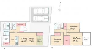 福山市南蔵王町、新築一戸建ての間取り画像です