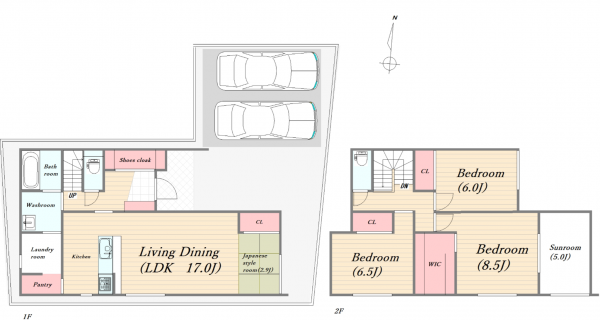 福山市南蔵王町、新築一戸建ての間取り画像です