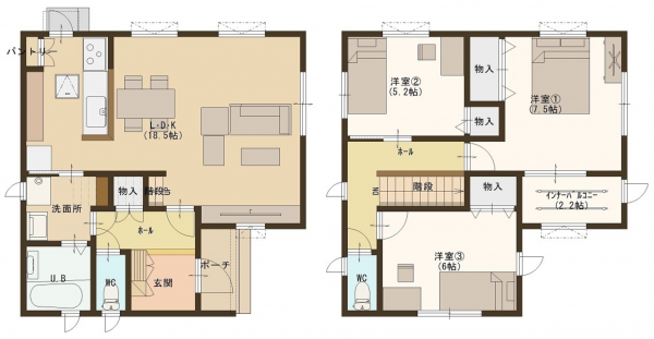 福山市引野町北、新築一戸建ての間取り画像です