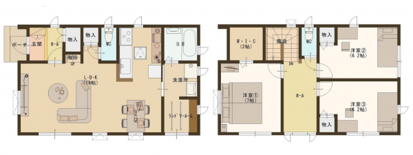 福山市田尻町、新築一戸建ての間取り画像です