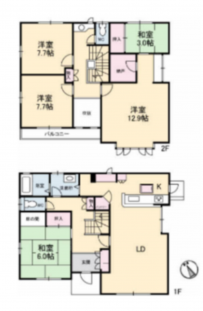 福山市明王台、中古一戸建ての間取り画像です