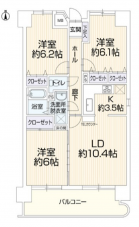 福山市日吉台、マンションの間取り画像です