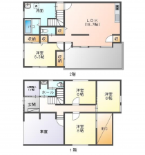 福山市東町、中古一戸建ての間取り画像です