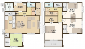 福山市伊勢丘、中古一戸建ての間取り画像です