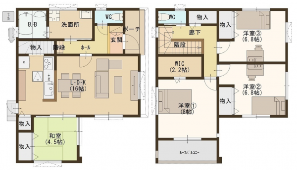 福山市伊勢丘、中古一戸建ての間取り画像です